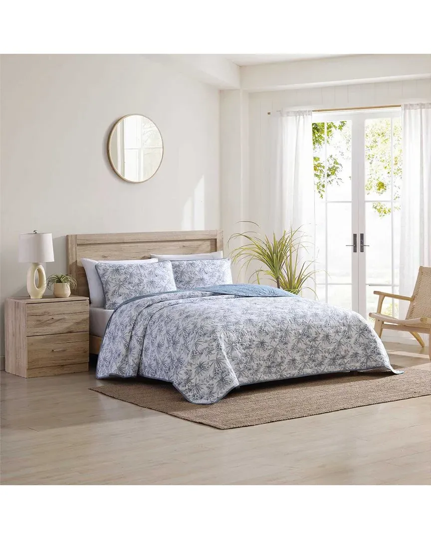 Pen & Ink Palm Reversible Quilt Set - Indigo, Cotton image