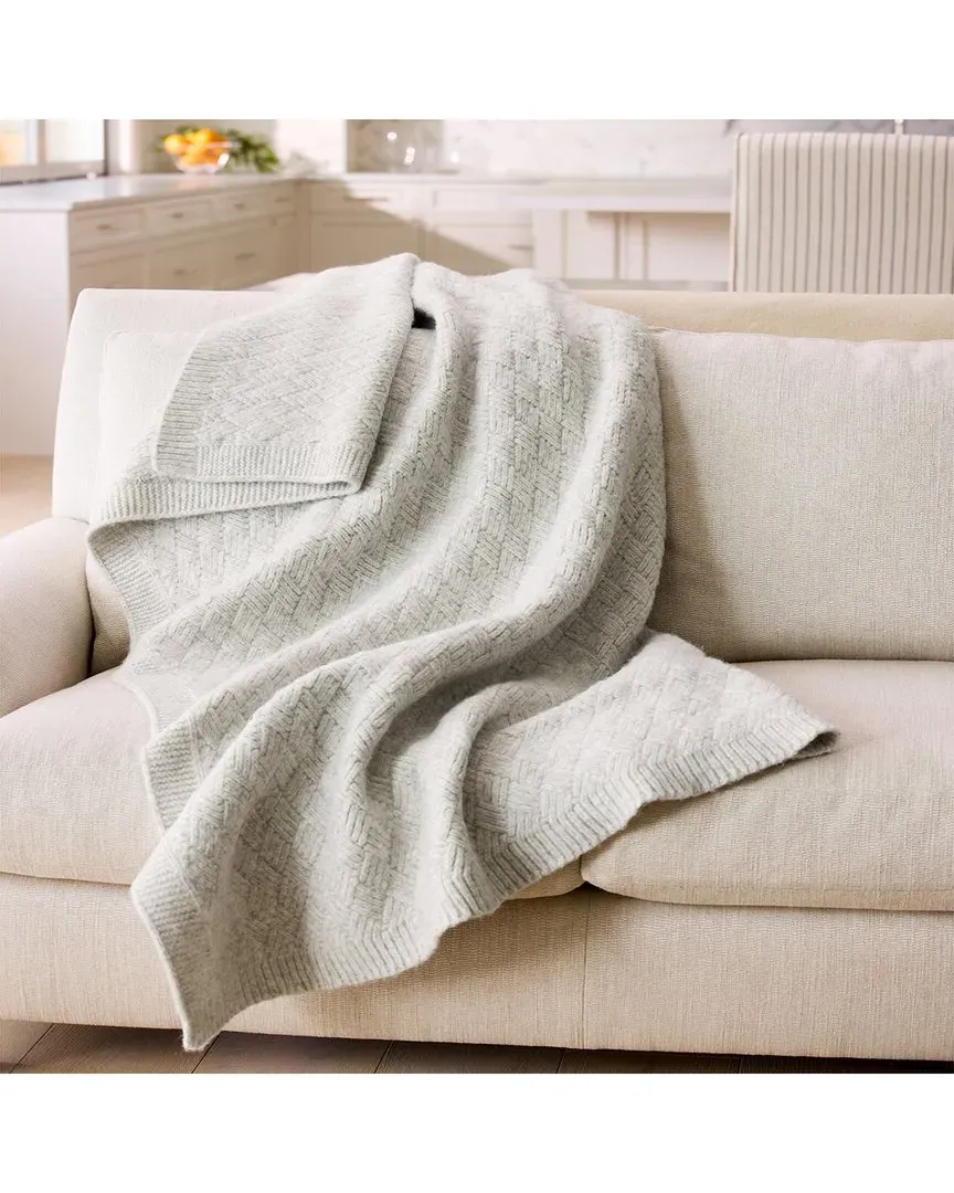 Treillage Knit Wool Blend Reversible Throw Blanket - Grey