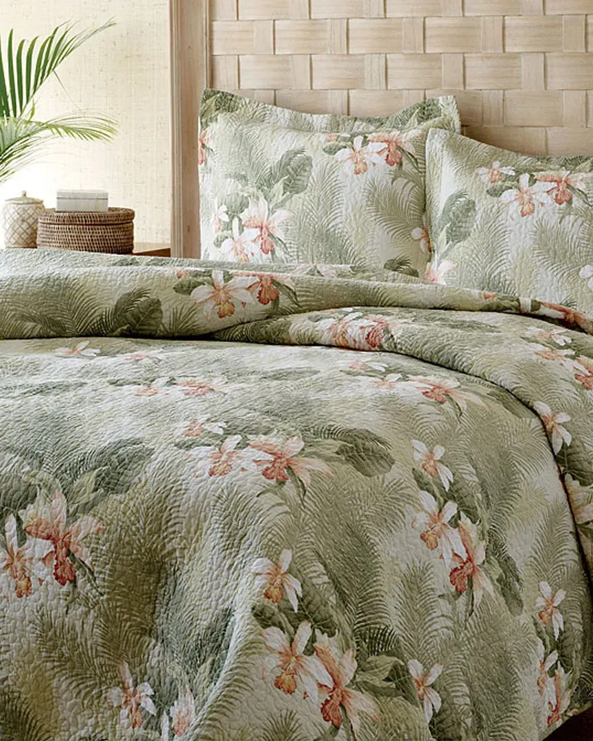 Tropical Orchid Quilt Set - Green, Cotton image