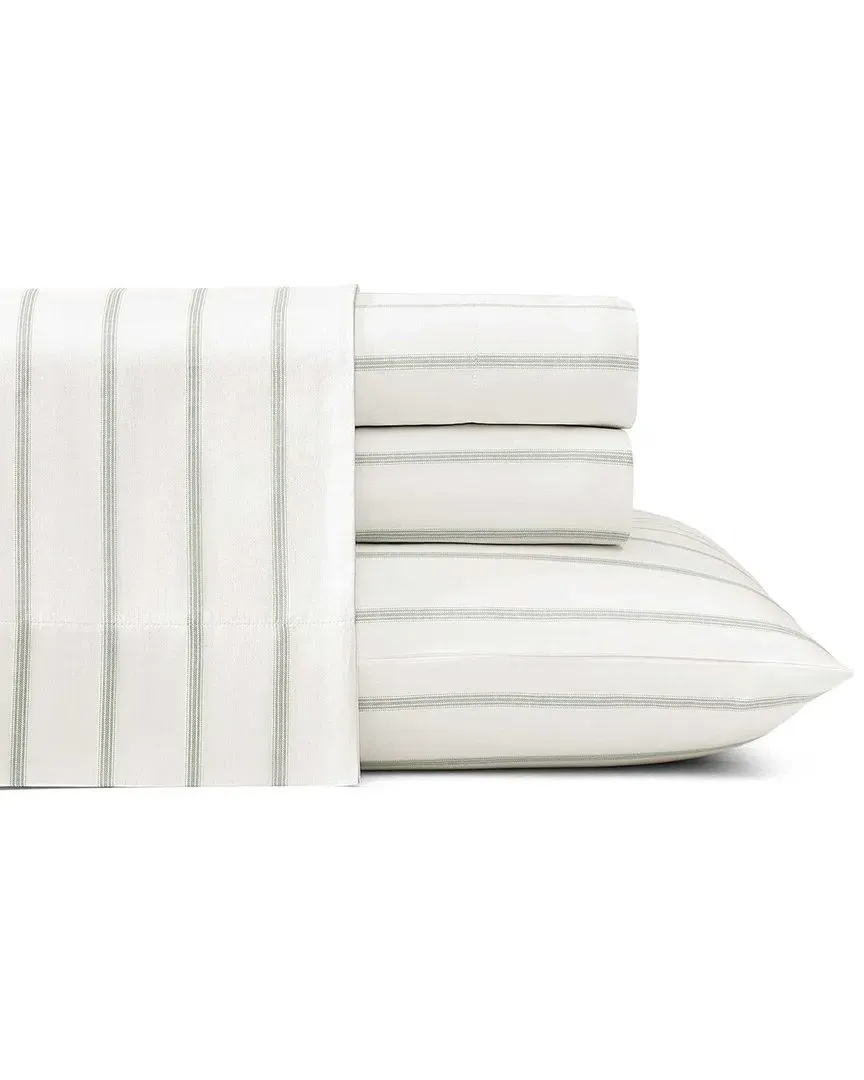 Vida Stripe Sateen Sheet Set - Green, Cotton