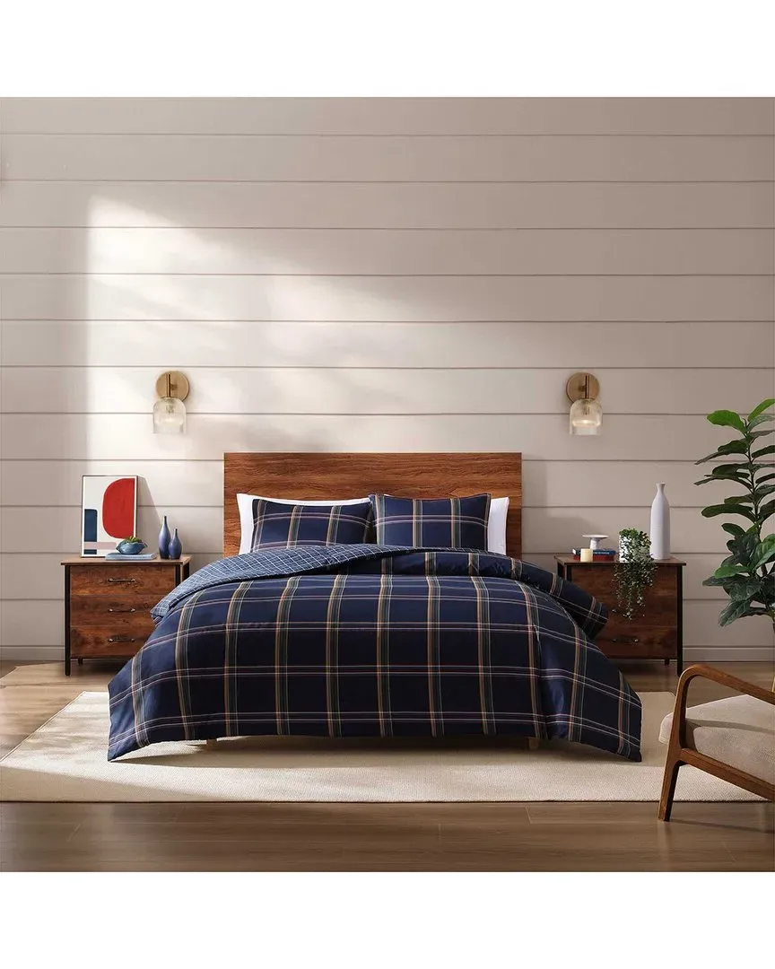 Beacon Plaid Duvet Set - Navy, Cotton image