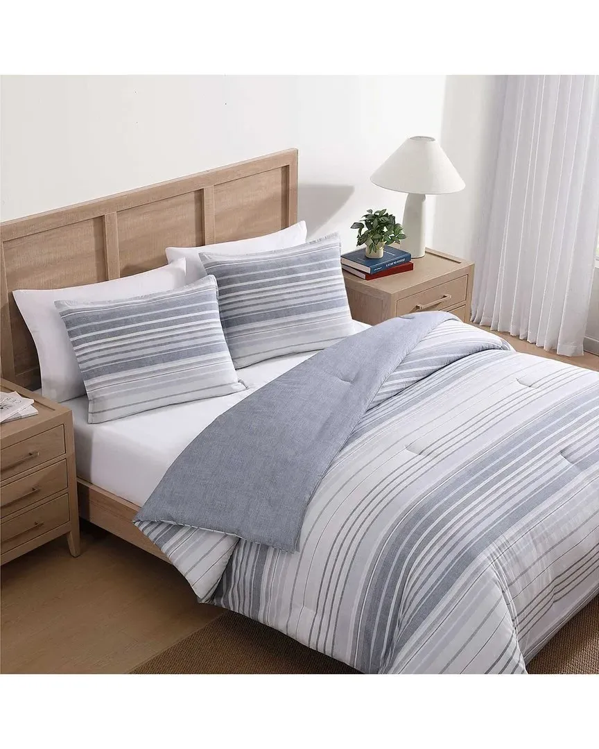 Bold Stripe Cotton Percale Duvet Set - White/Grey image
