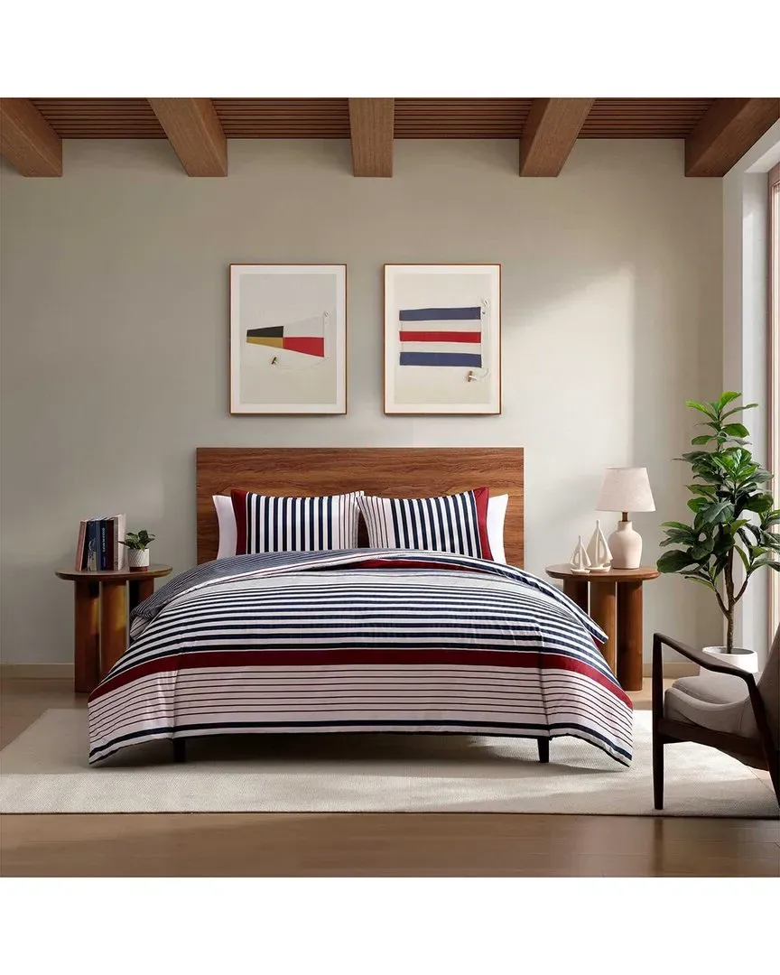 Brooklyn Stripe Cotton Percale Comforter Set - Red/Navy/Ivory