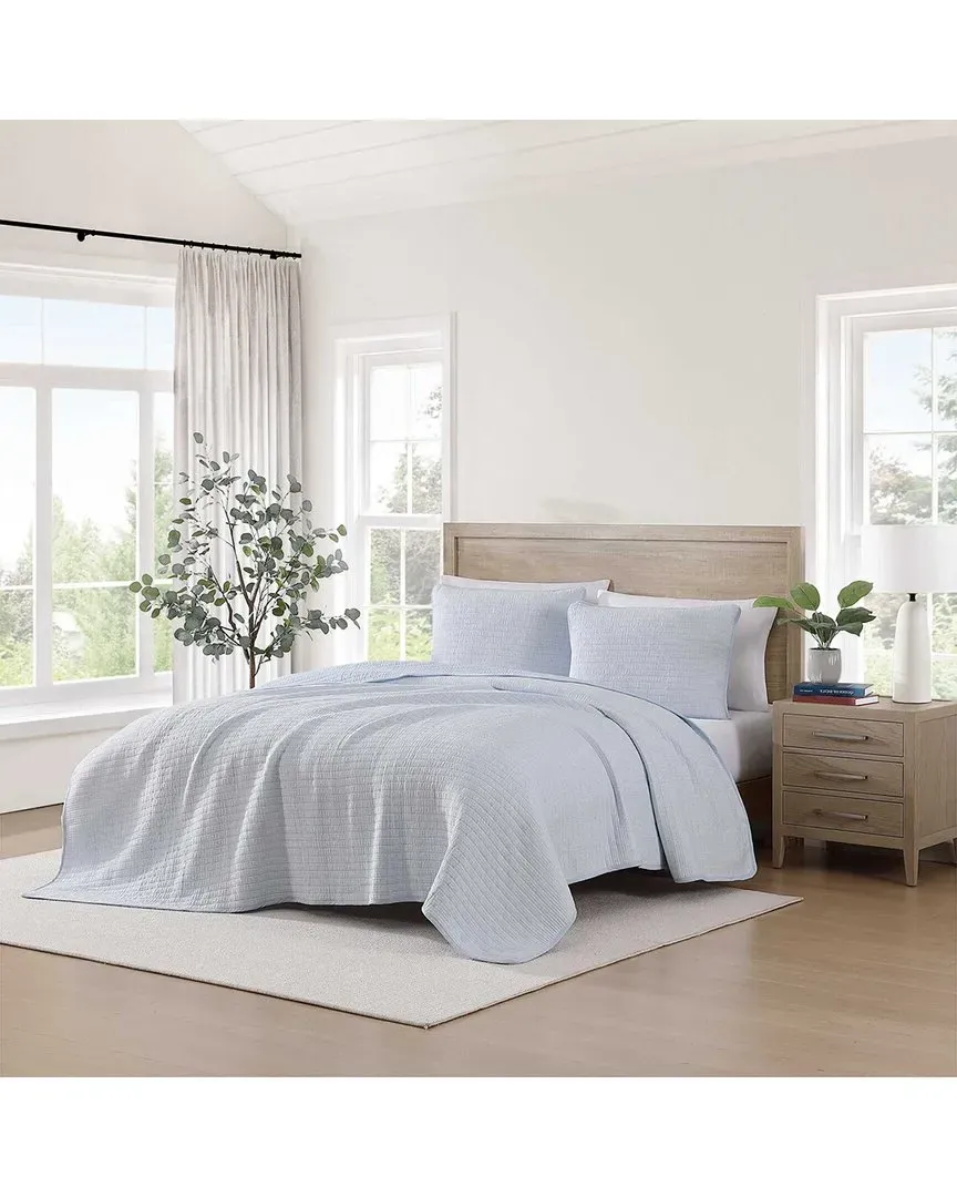 Ithaca Stripe Reversible Quilt Set - Blue, Cotton