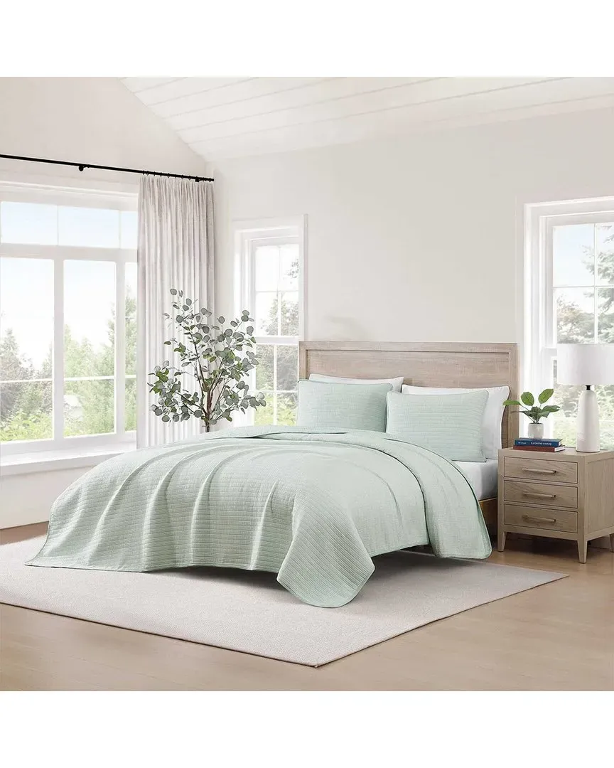 Ithaca Stripe Reversible Quilt Set - Green, Cotton