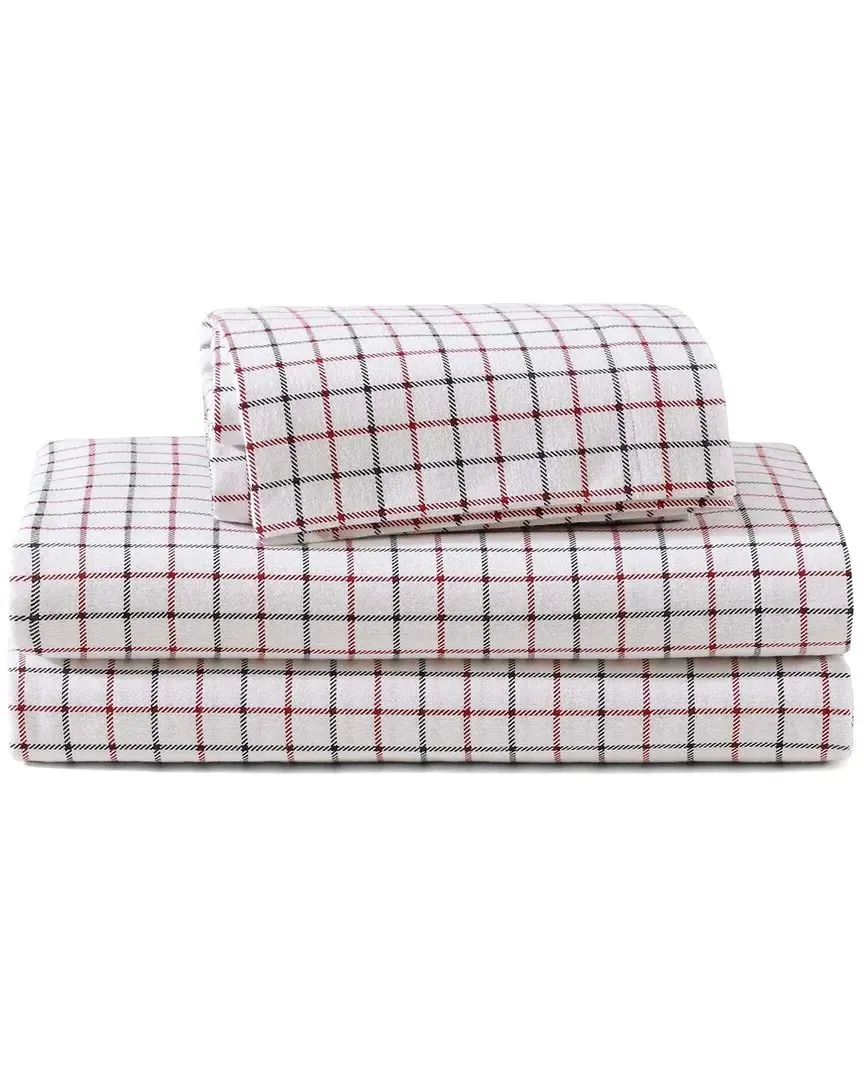 Tompkins Windowpane Cotton Flannel Sheet Set - White image