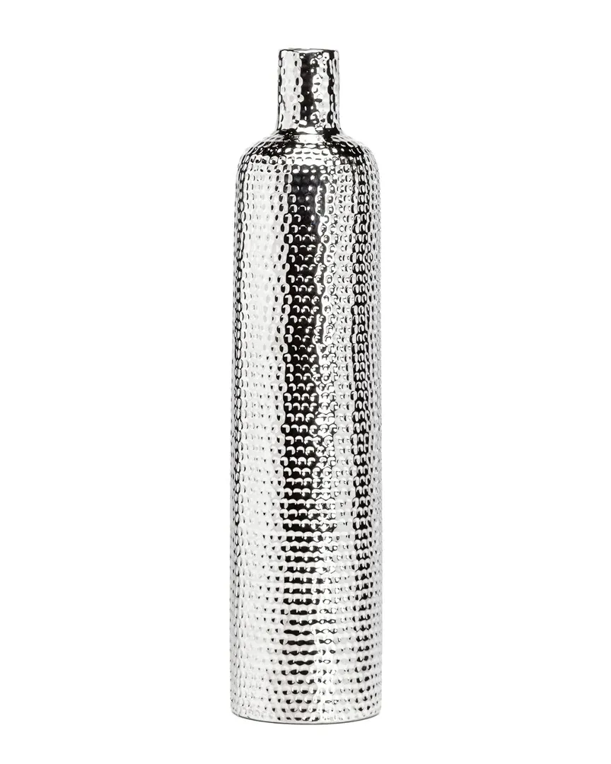 Helio Hammered Tower Bottle Vase - Silver, Ceramic