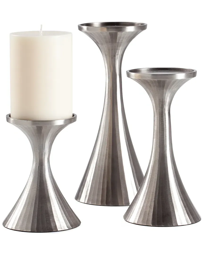 Tomar Ribbed Pillar Holders Set of Three - Antique Pewter image