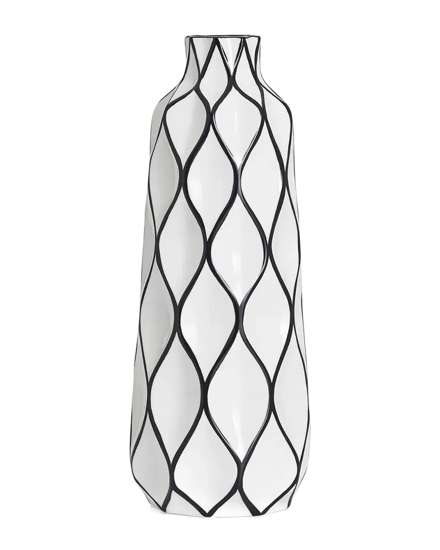 Torre & Tagus Lattice Outline Ceramic Vase - Black, White