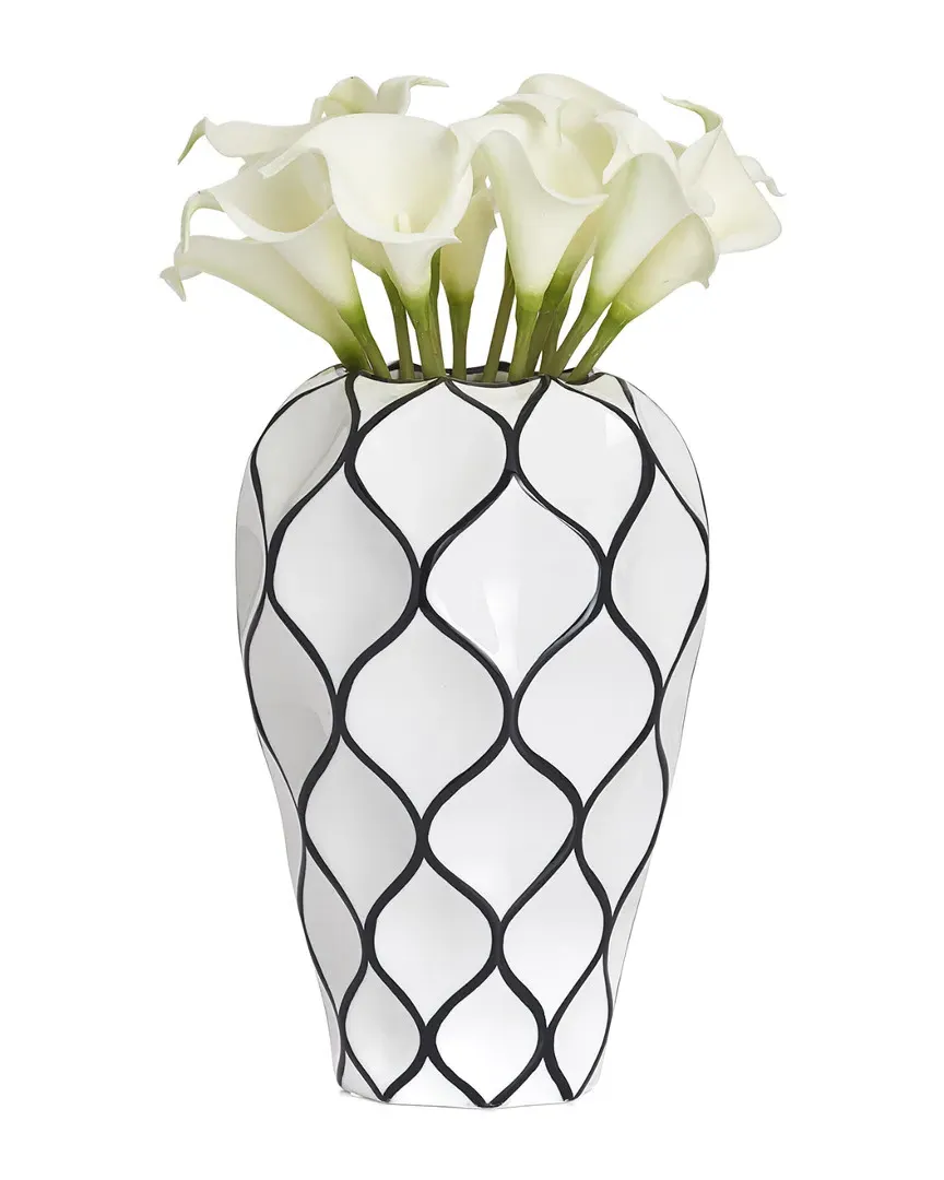 Torre & Tagus Lattice Outline Ceramic Vase - White, Black image