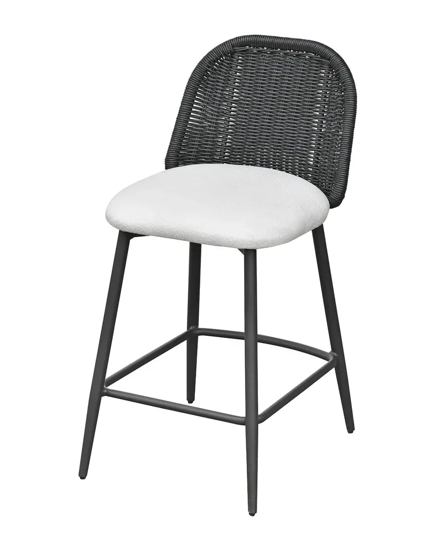Alexa Rattan Counter Stool - Black, Performance Fabric