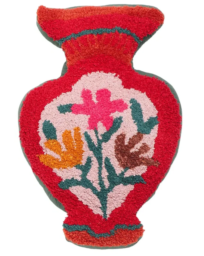 Amphorae Tufted Accent Pillow - Red, Cotton