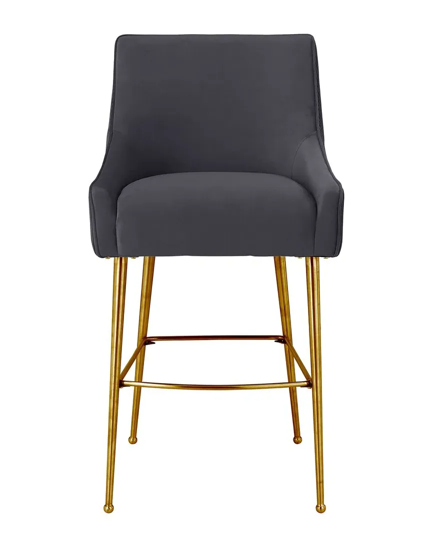 Beatrix Pleated Bar Stool - Grey, Velvet