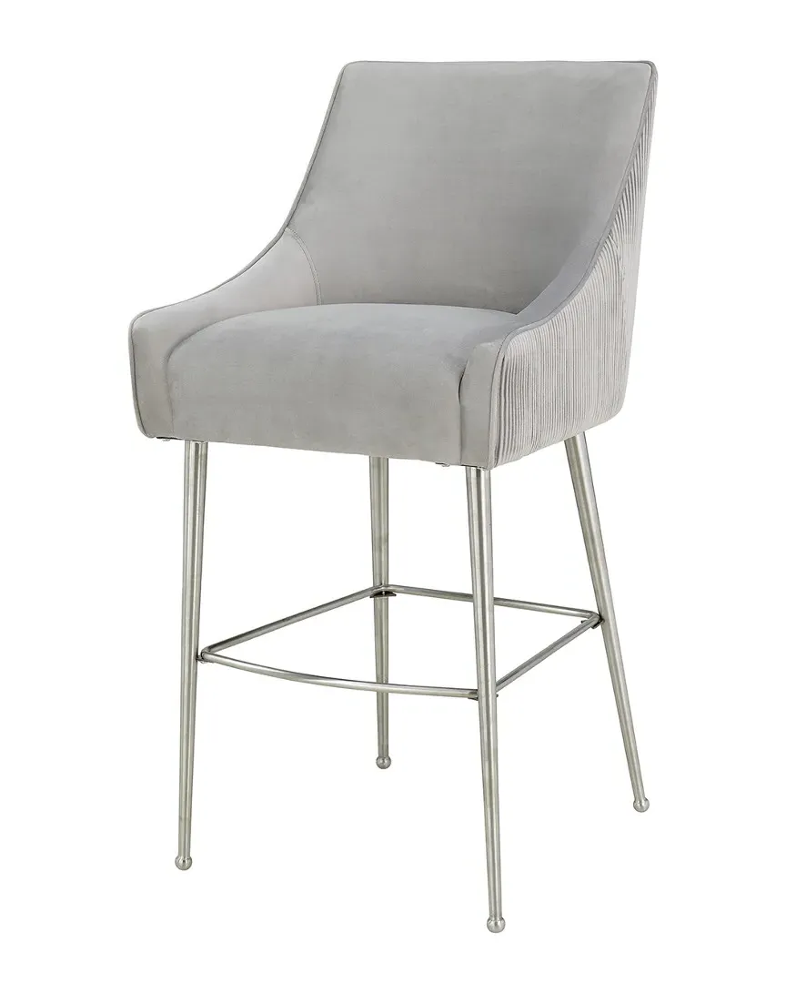 Beatrix Pleated Velvet Counter Stool - Light Grey image