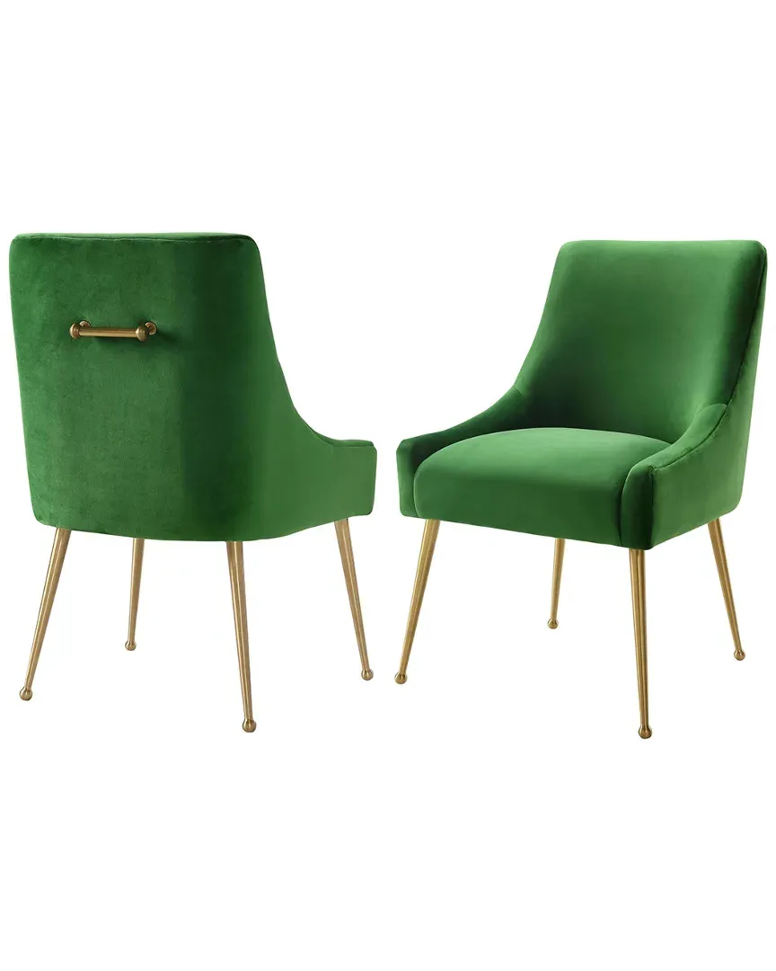 Beatrix Side Chair with Gold Handle - Green, Velvet