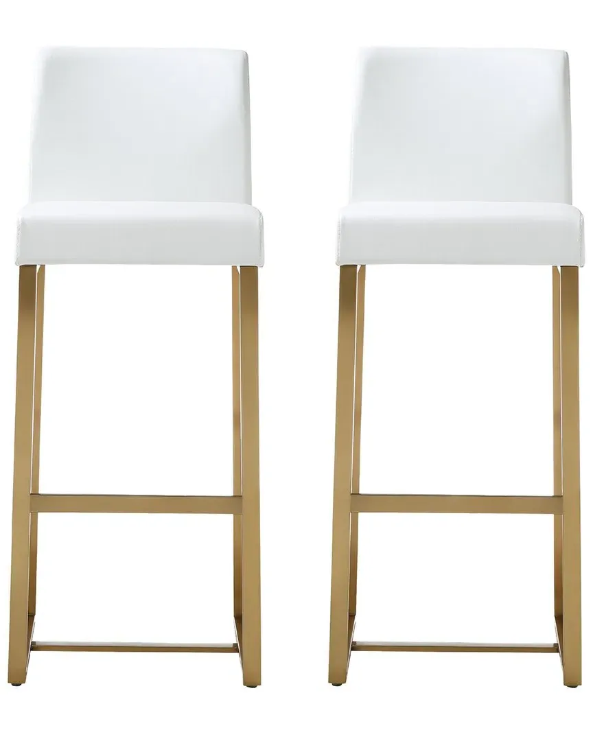 Denmark Bar Stools Set of 2 - White, Vegan Leather