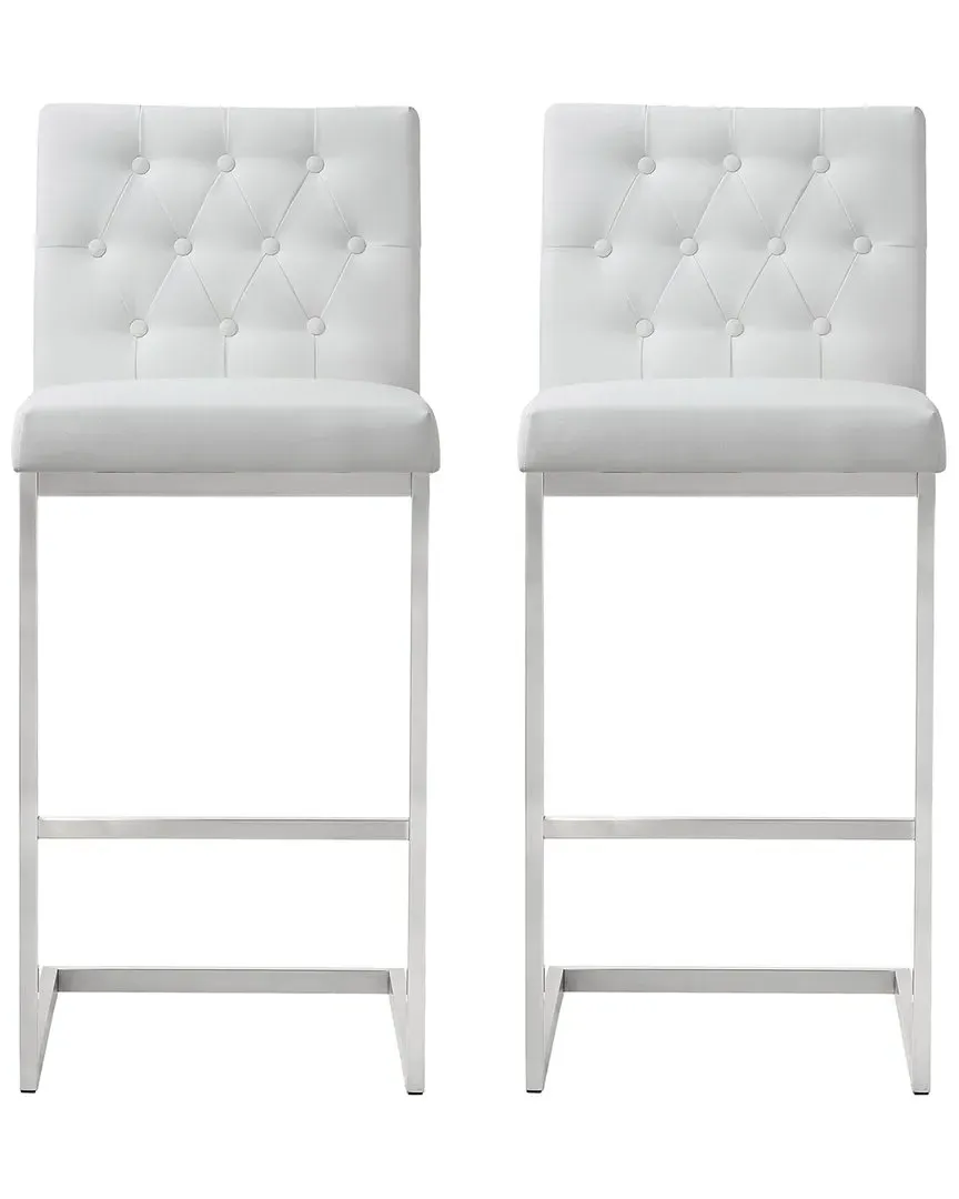 Helsinki Set of 2 Bar Stools - White, Vegan Leather image