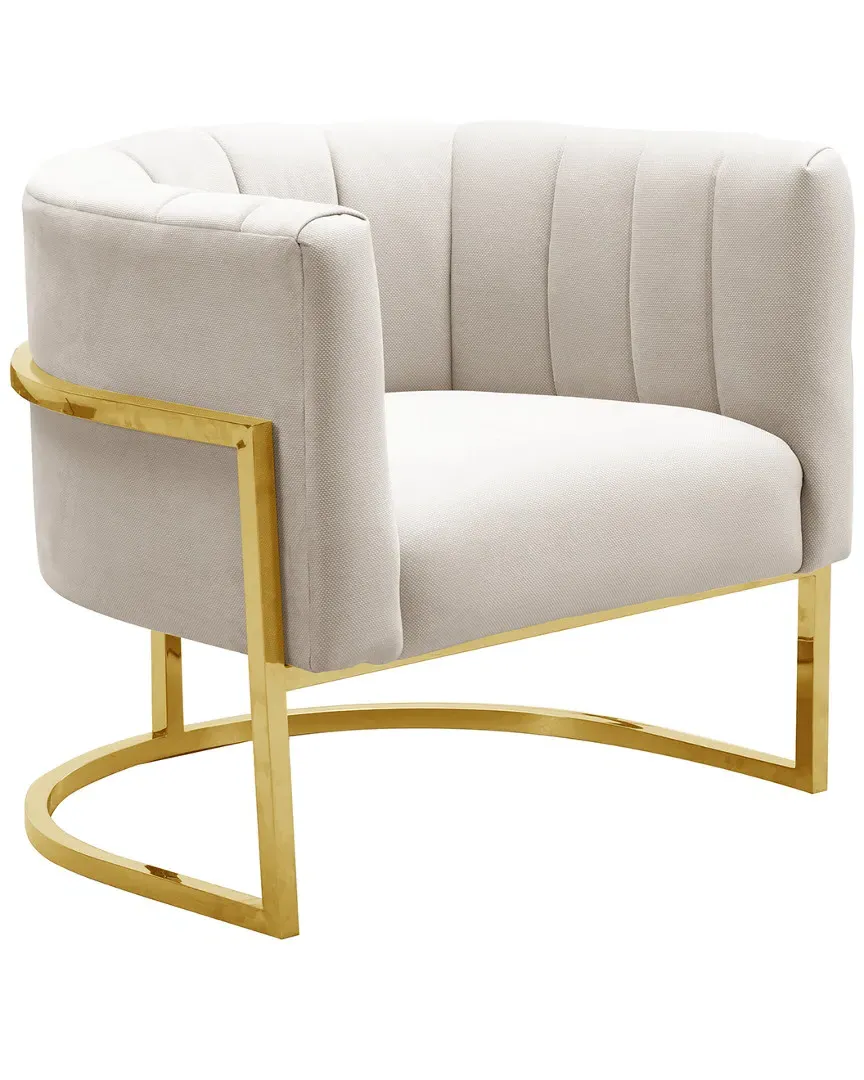 Magnolia Chair with Gold Base - Spotted Cream, Velvet