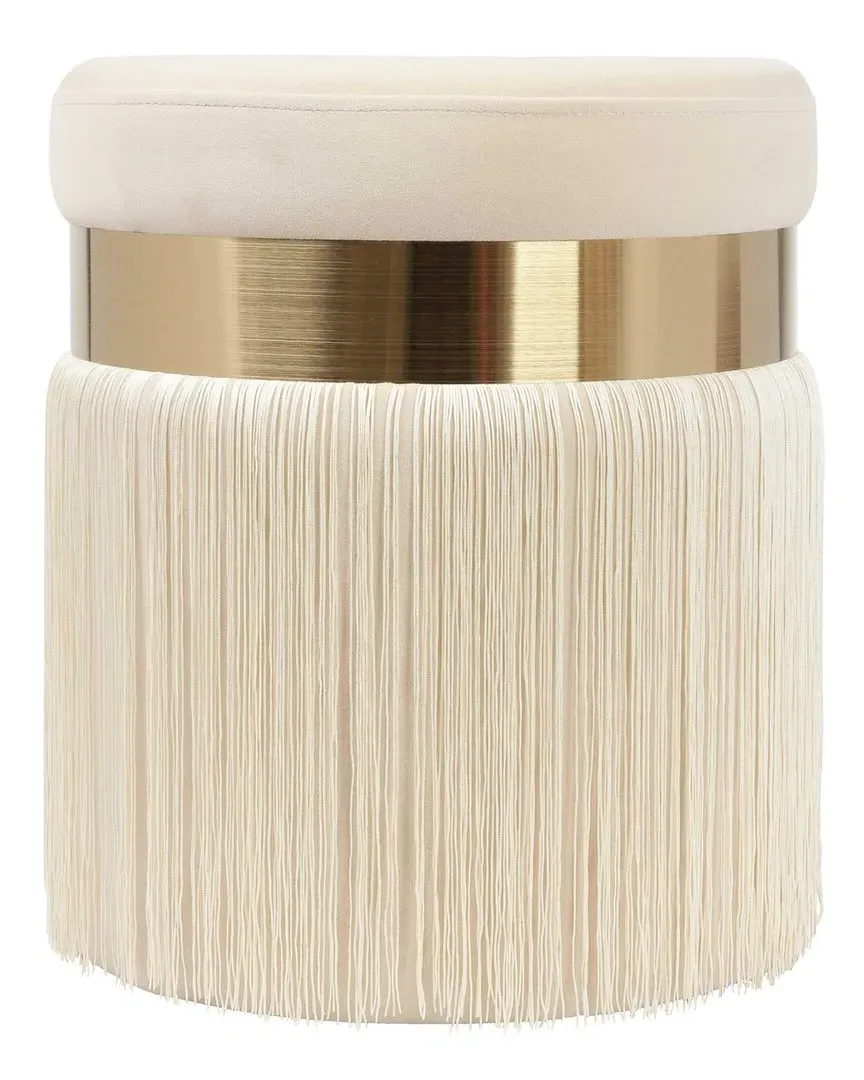 Melody Tasseled Ottoman - Cream, Velvet