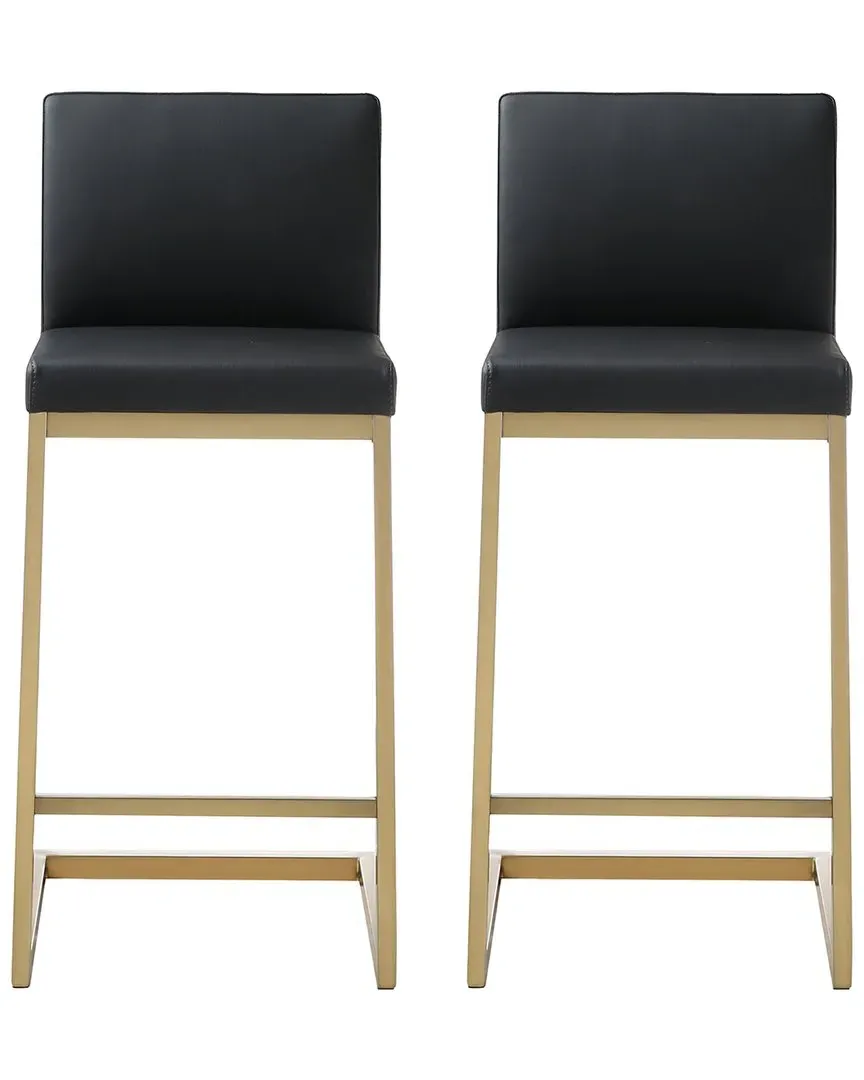Parma Set of 2 Counter Stools - Black, Vegan Leather