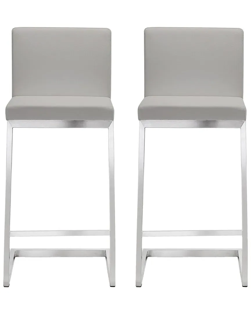 Parma Set of 2 Counter Stools - Grey, Vegan Leather