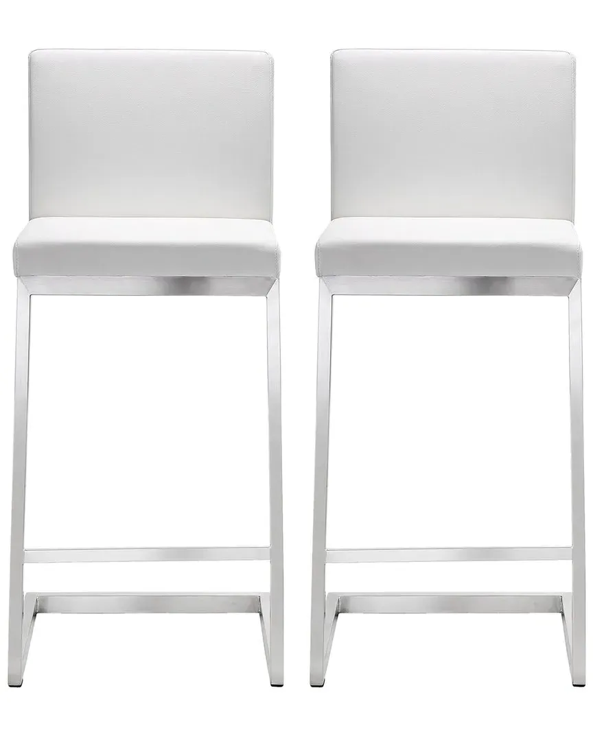Parma Set of 2 Counter Stools - White, Vegan Leather