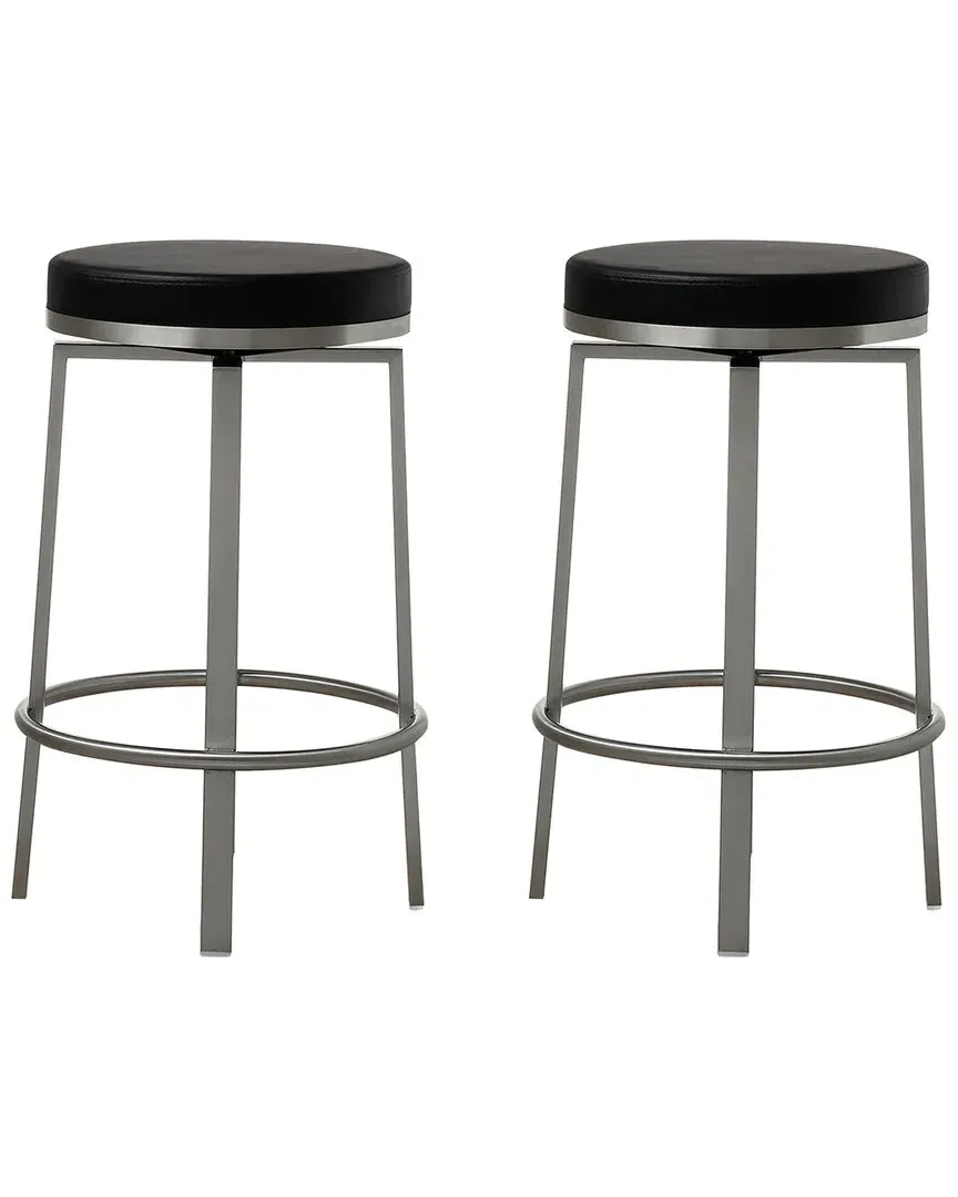 Pratt Set of 2 Swivel Counter Stools - Black, Stainless Steel