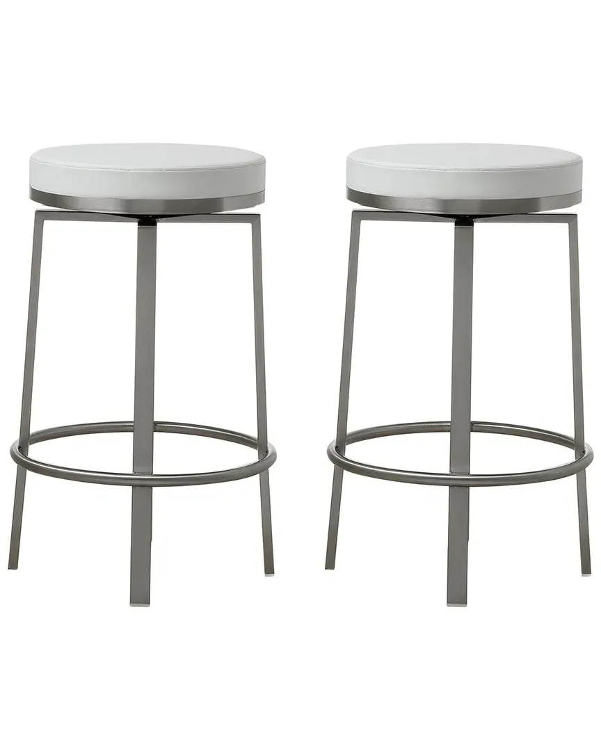 Pratt Set of 2 Swivel Counter Stools - White, Stainless Steel image