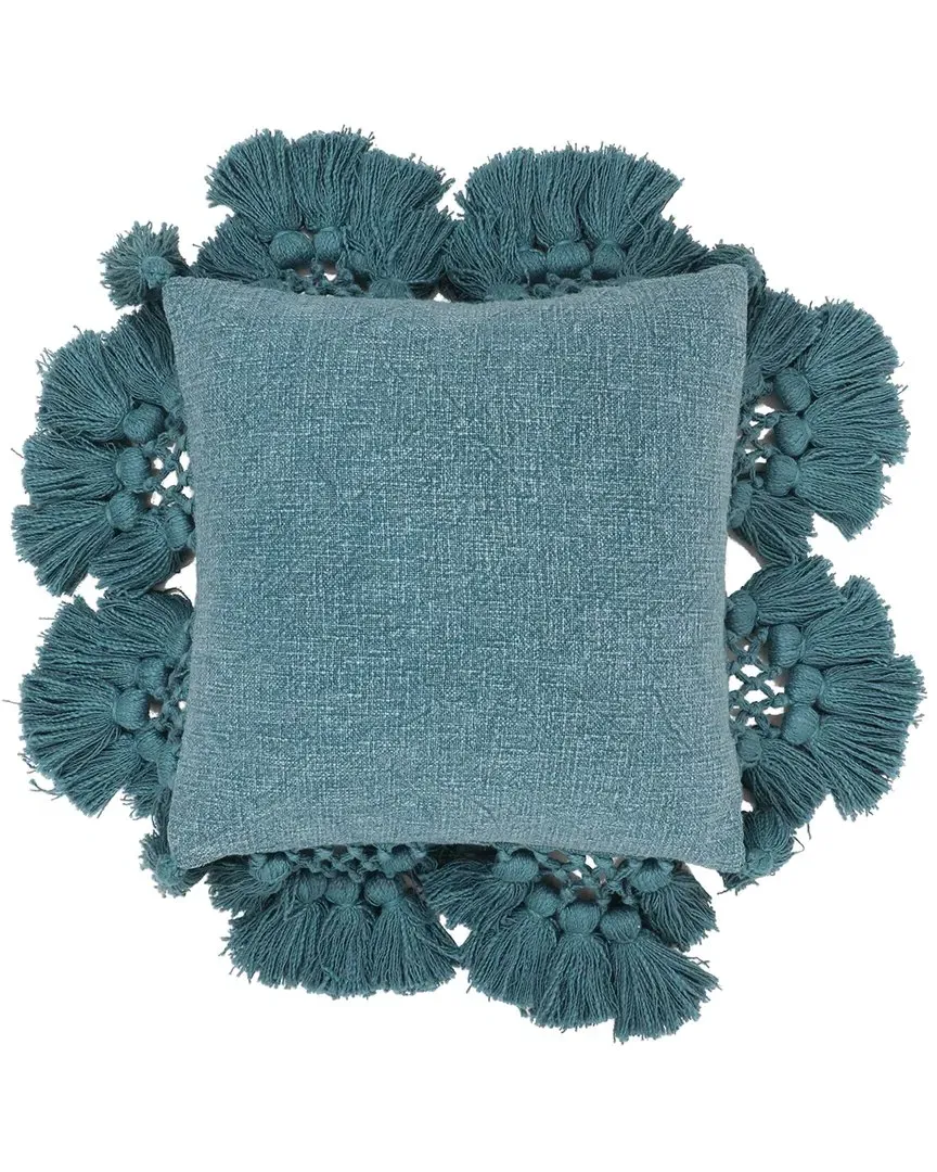 Stone Washed Tasseled Pillow - Blue, Cotton image
