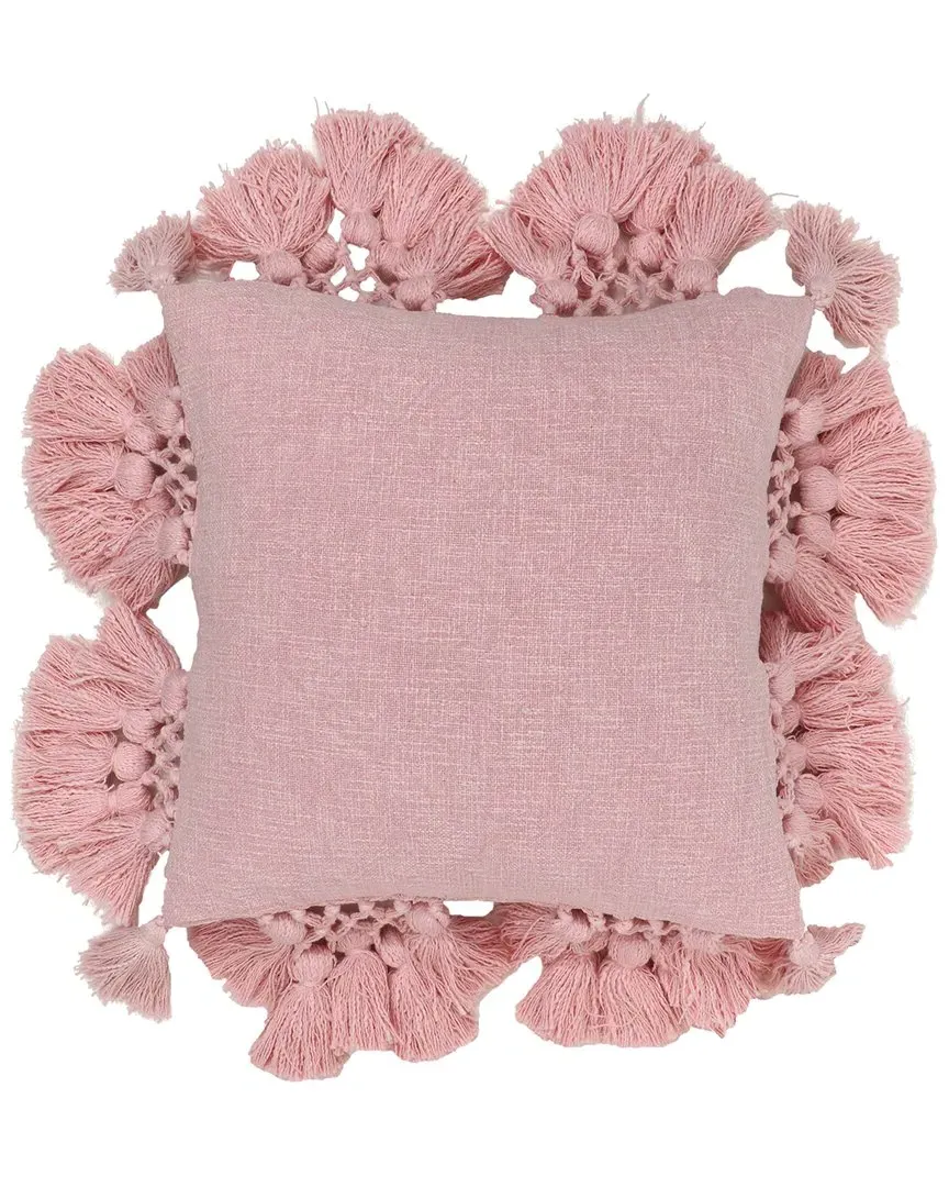 Stone Washed Tasseled Pillow - Pink, Cotton