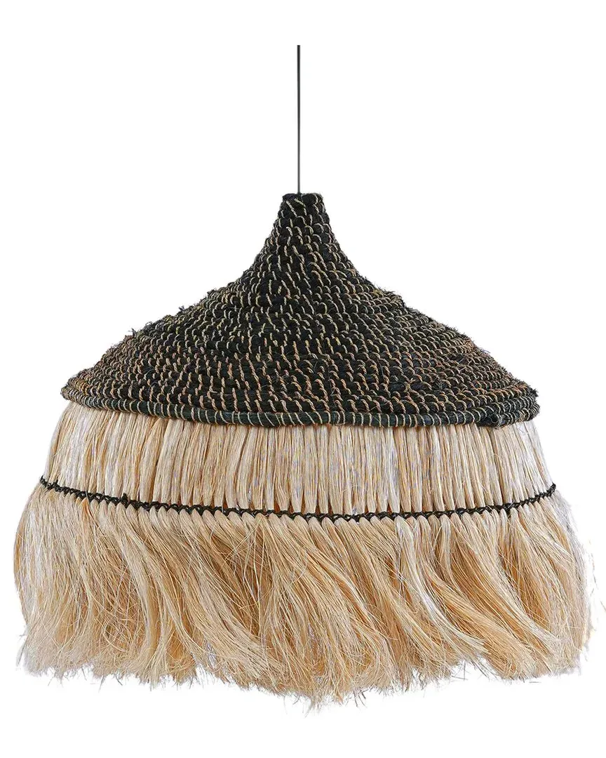 Sula Upcycled Abaca Pendant Lamp - Black, Natural image