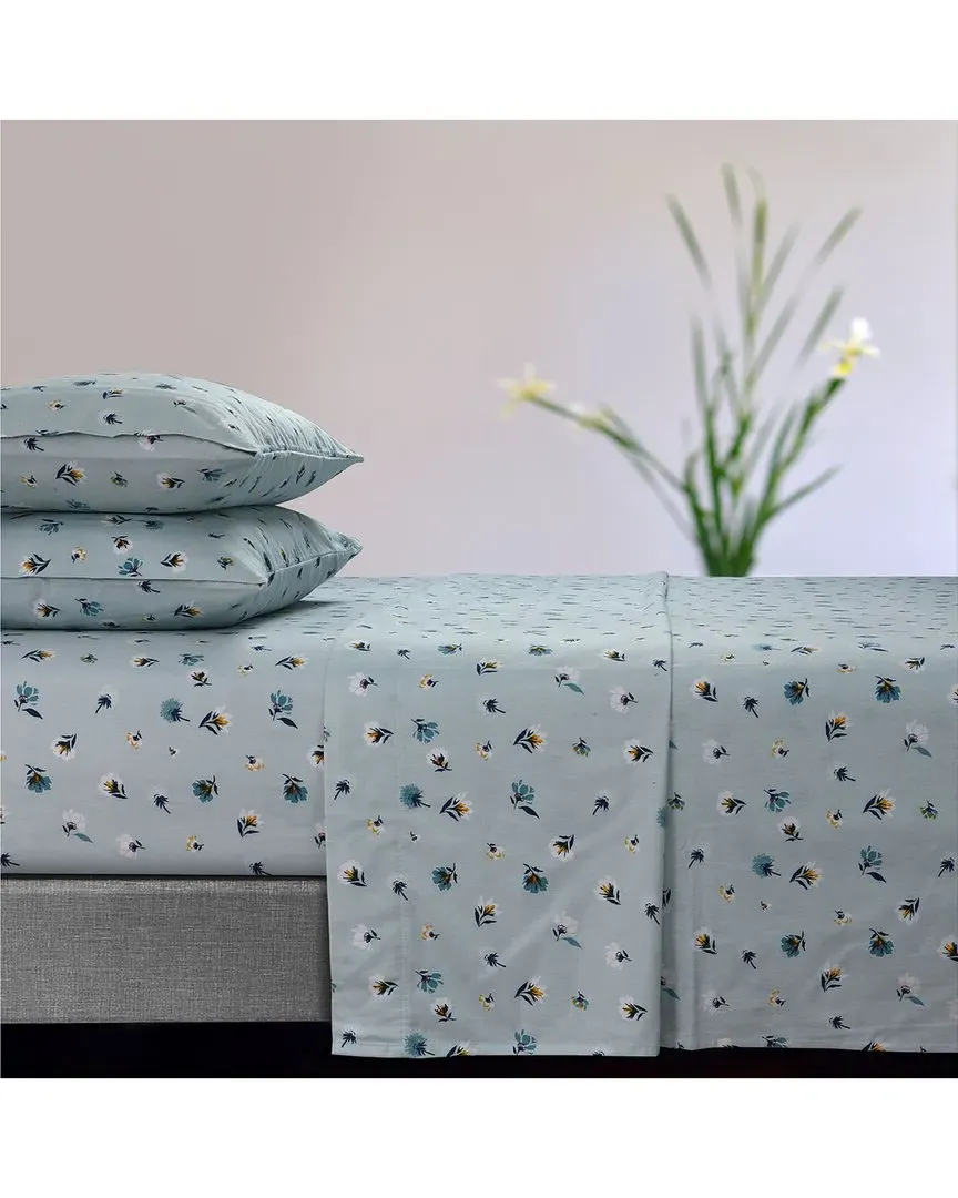 Floryn Flannel Sheet Set with Deep Pockets - Blue, Cotton image