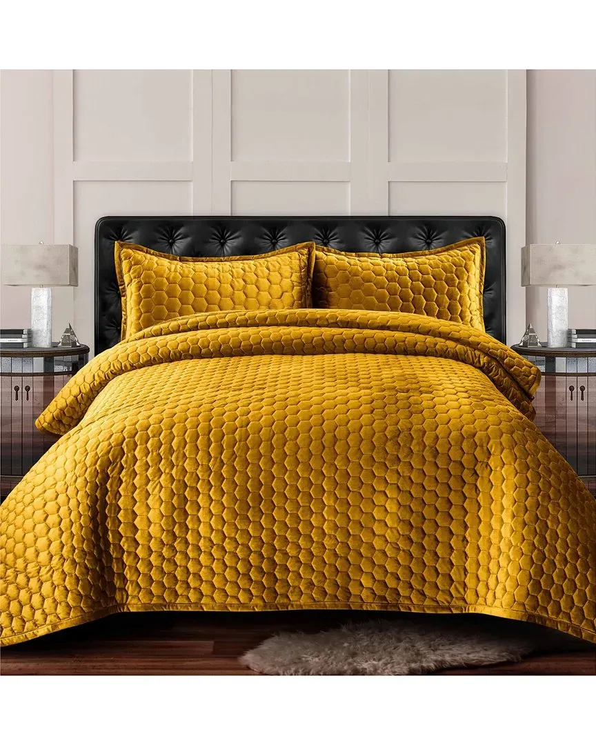 Lugano Oversized Quilt Set - Gold, Velvet