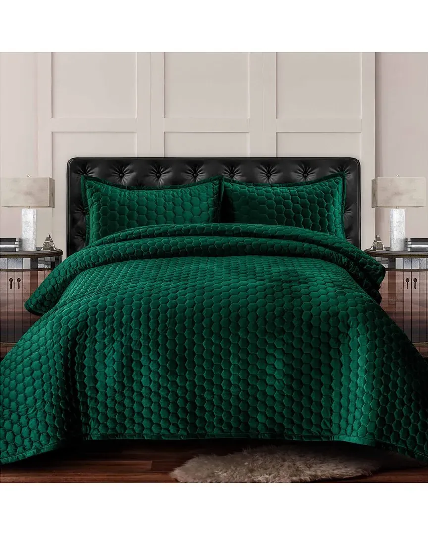 Lugano Oversized Quilt Set - Green, Velvet image