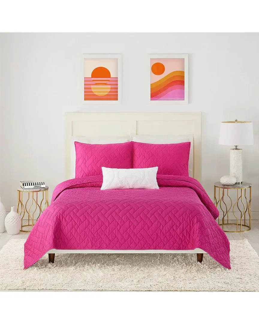 Dream Weaver Solid Cotton Coverlet Set - Pink