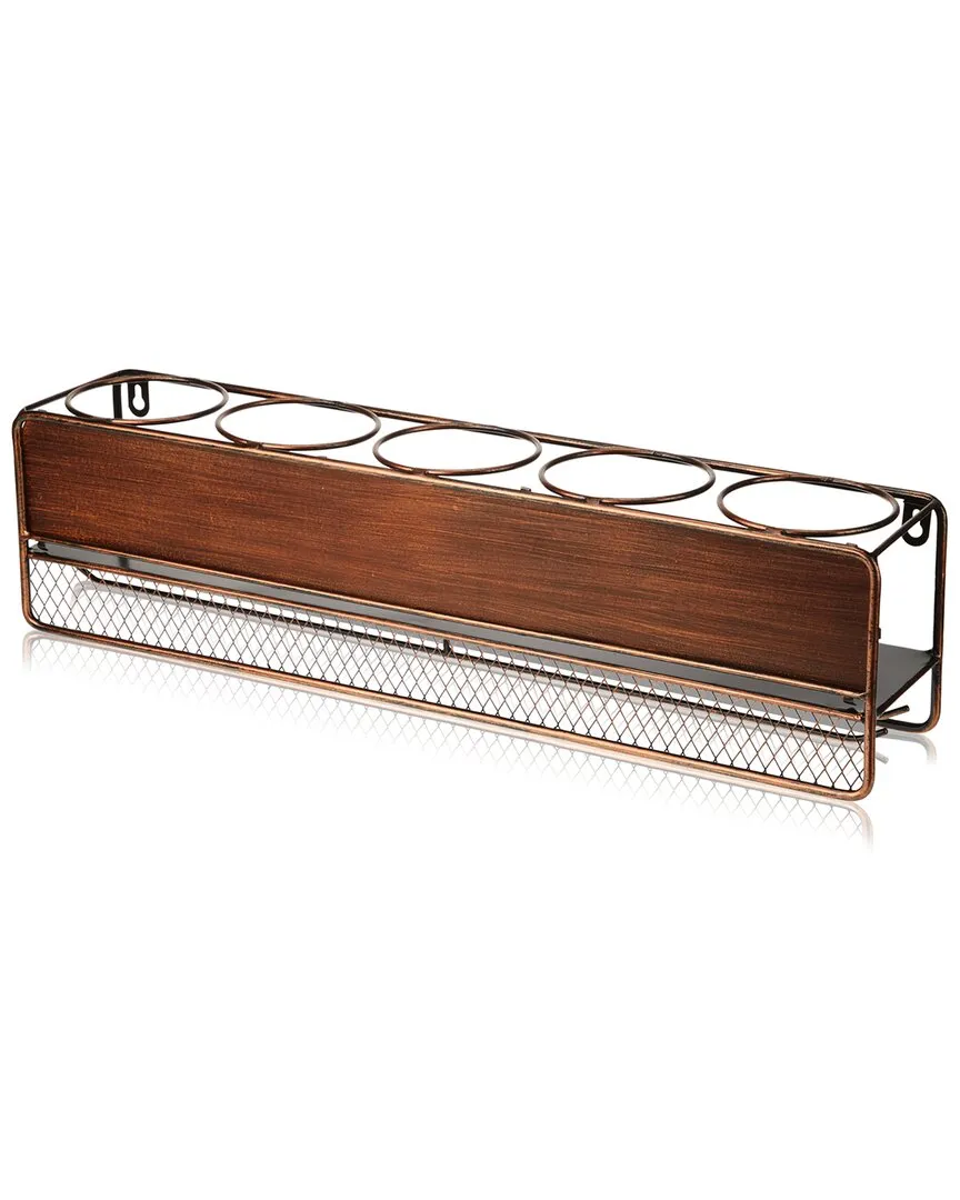 Rustic Wall-Mounted Wine Shelf - Brown image