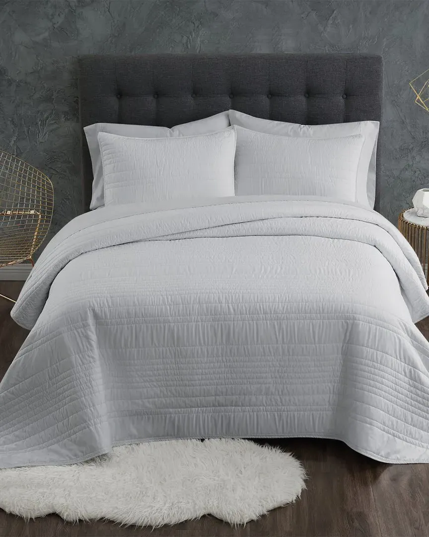 Antimicrobial 3-Piece Quilt Set - Grey, Polyester