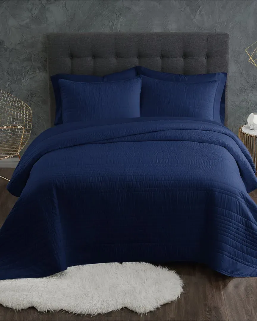 Antimicrobial 3-Piece Quilt Set - Navy, Polyester