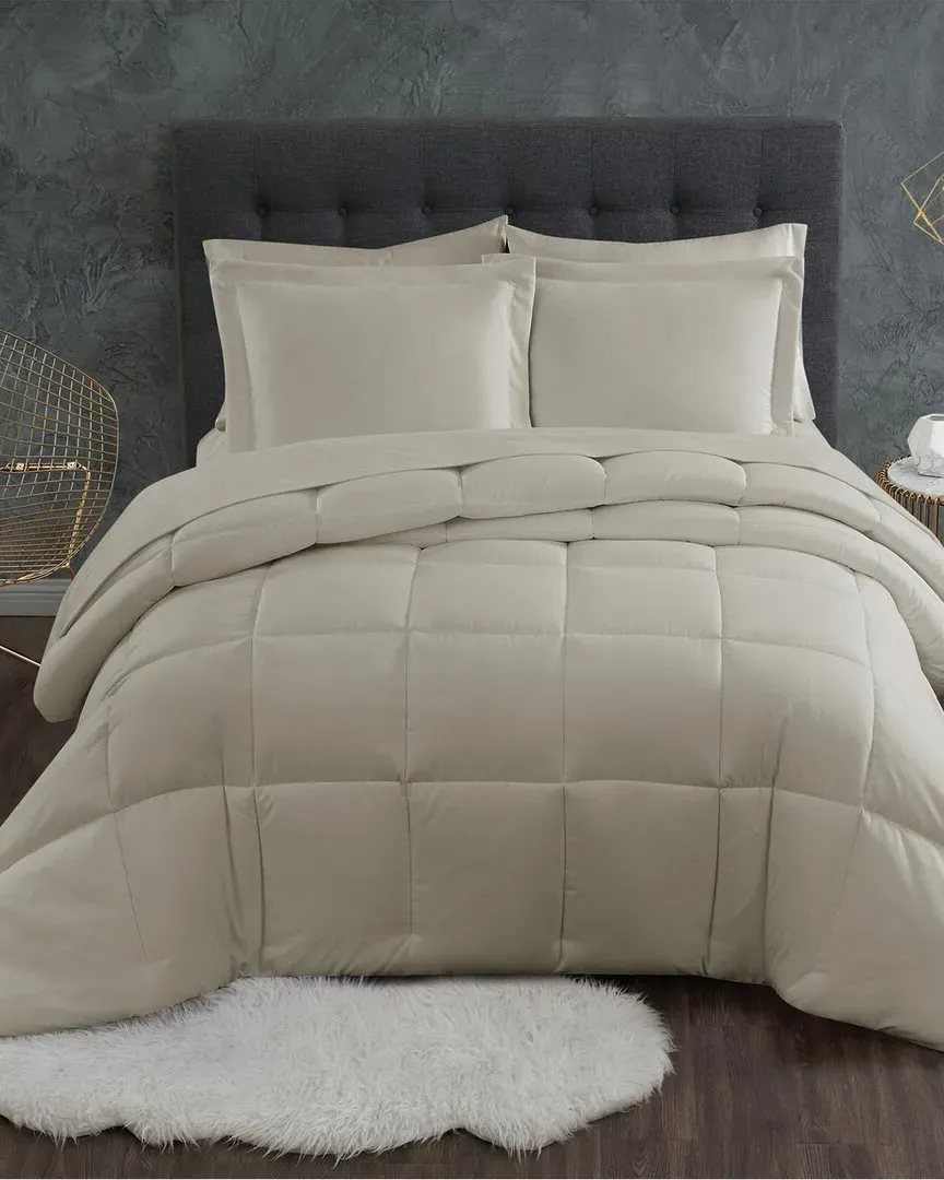 Antimicrobial Down Alternative 3-Piece Comforter Set - Khaki