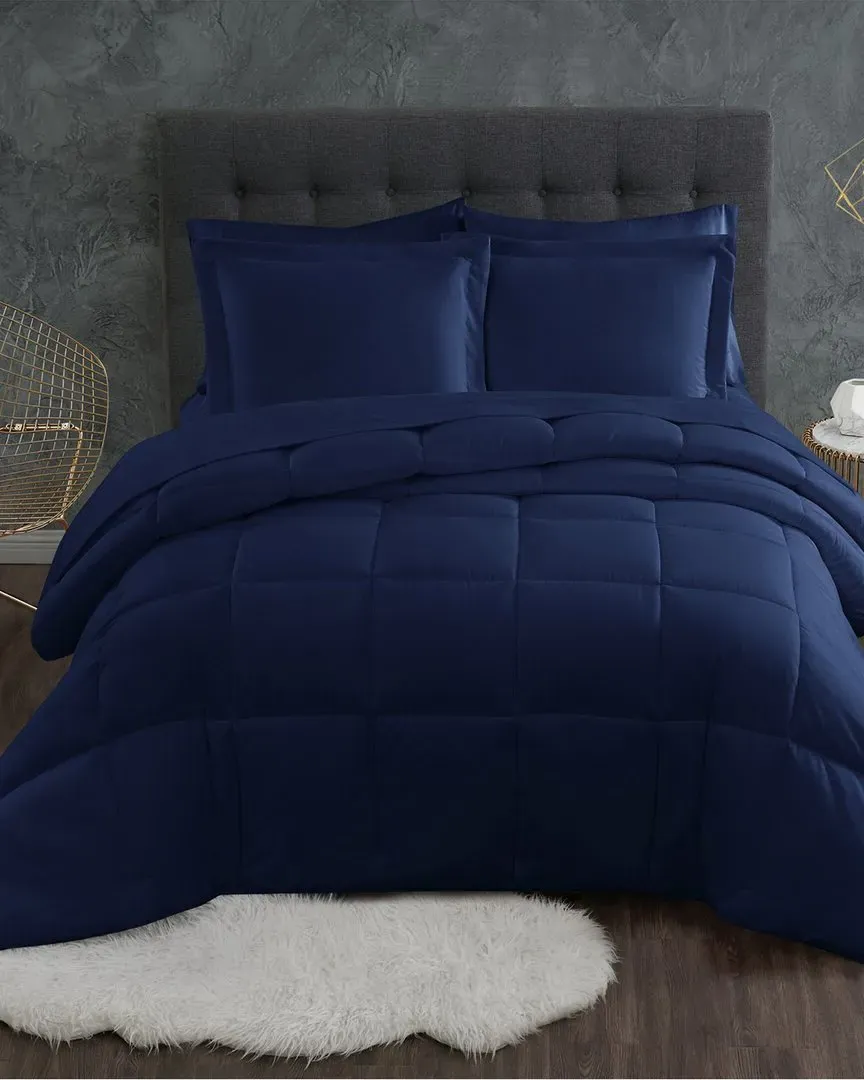 Antimicrobial Down Alternative 3-Piece Comforter Set - Navy