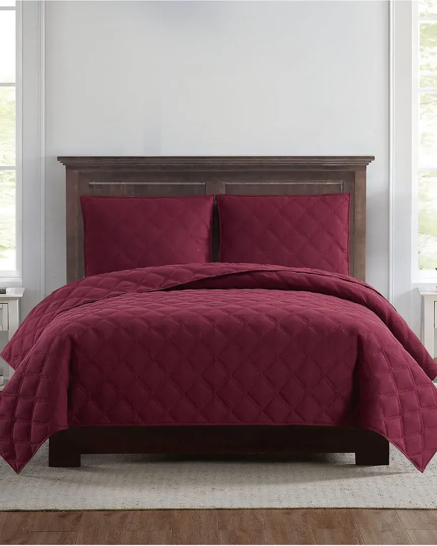 3-Piece Quilt Set - Burgundy, Microfiber image