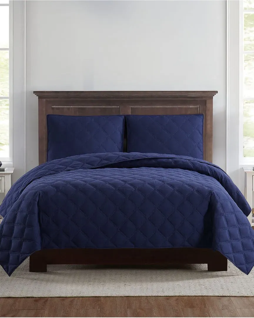 3-Piece Quilt Set - Navy, Microfiber