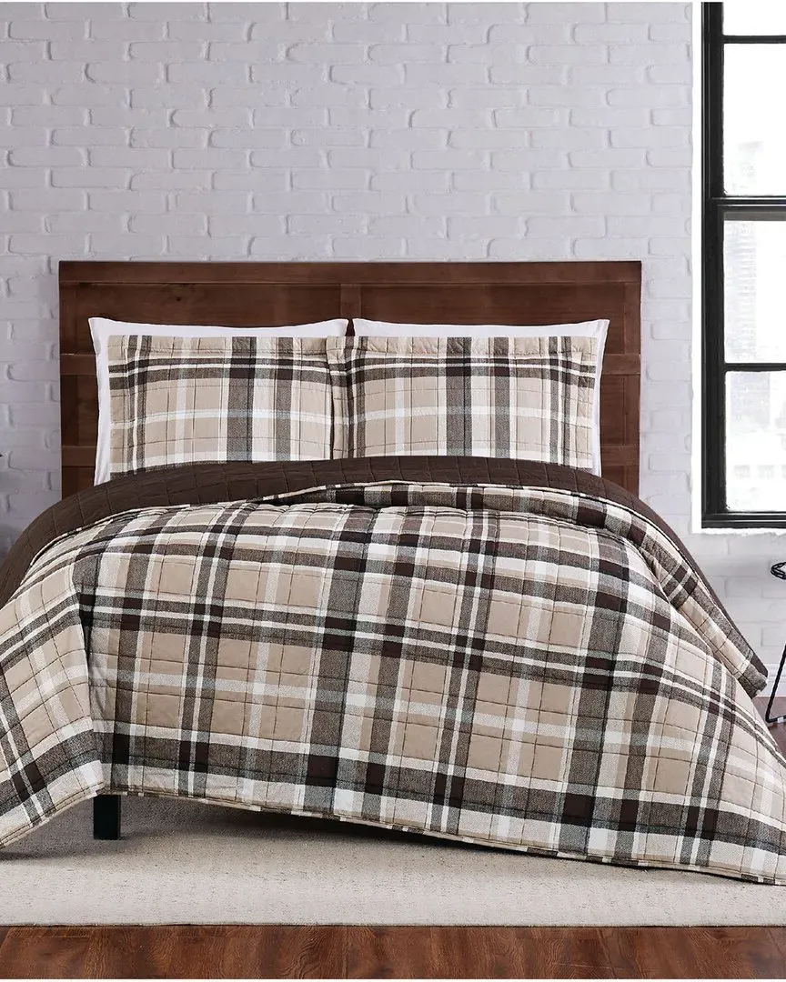 3-Piece Quilt Set - Taupe, Microfiber