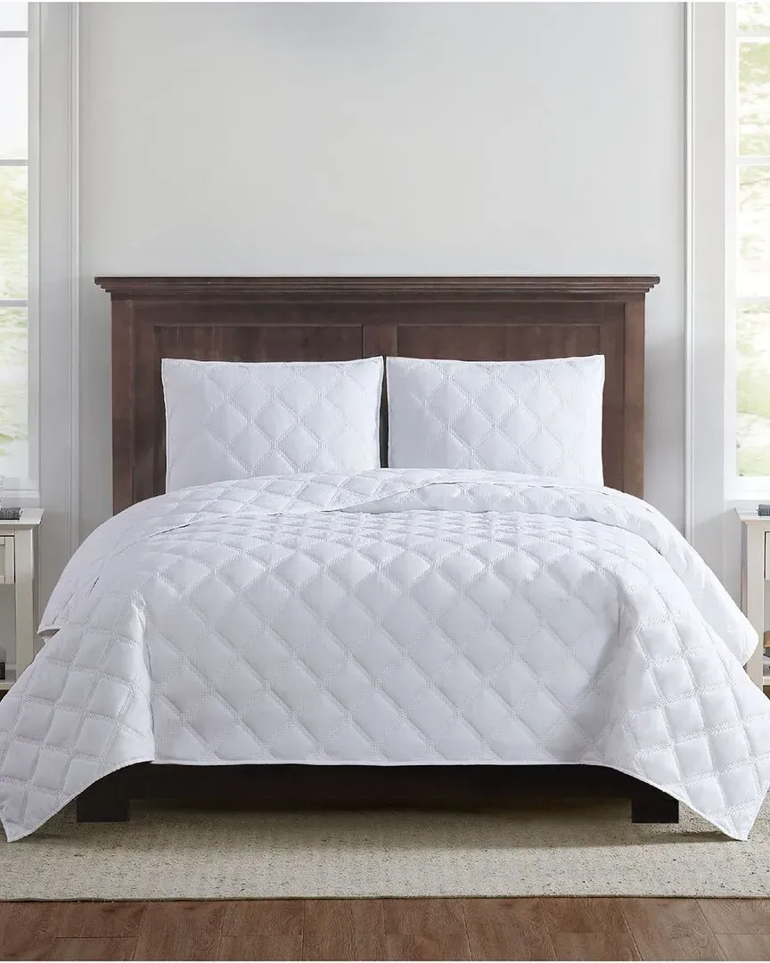 3-Piece Quilt Set - White, Microfiber