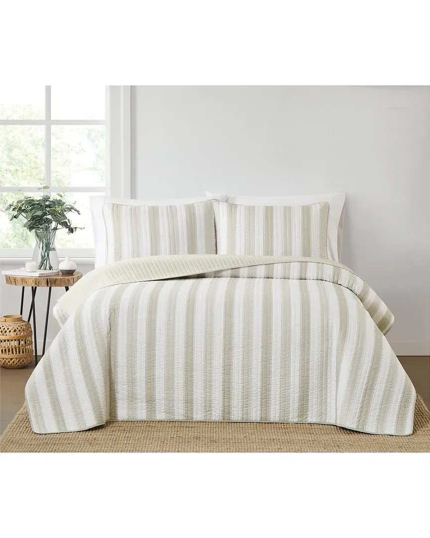 Aiden Stripe Quilt Set - Beige, Microfiber