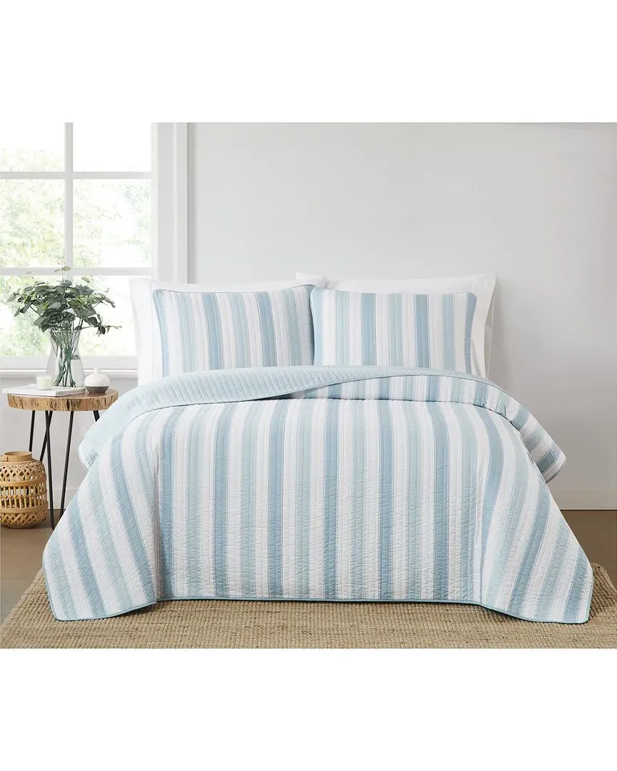 Aiden Stripe Quilt Set - Blue, Microfiber