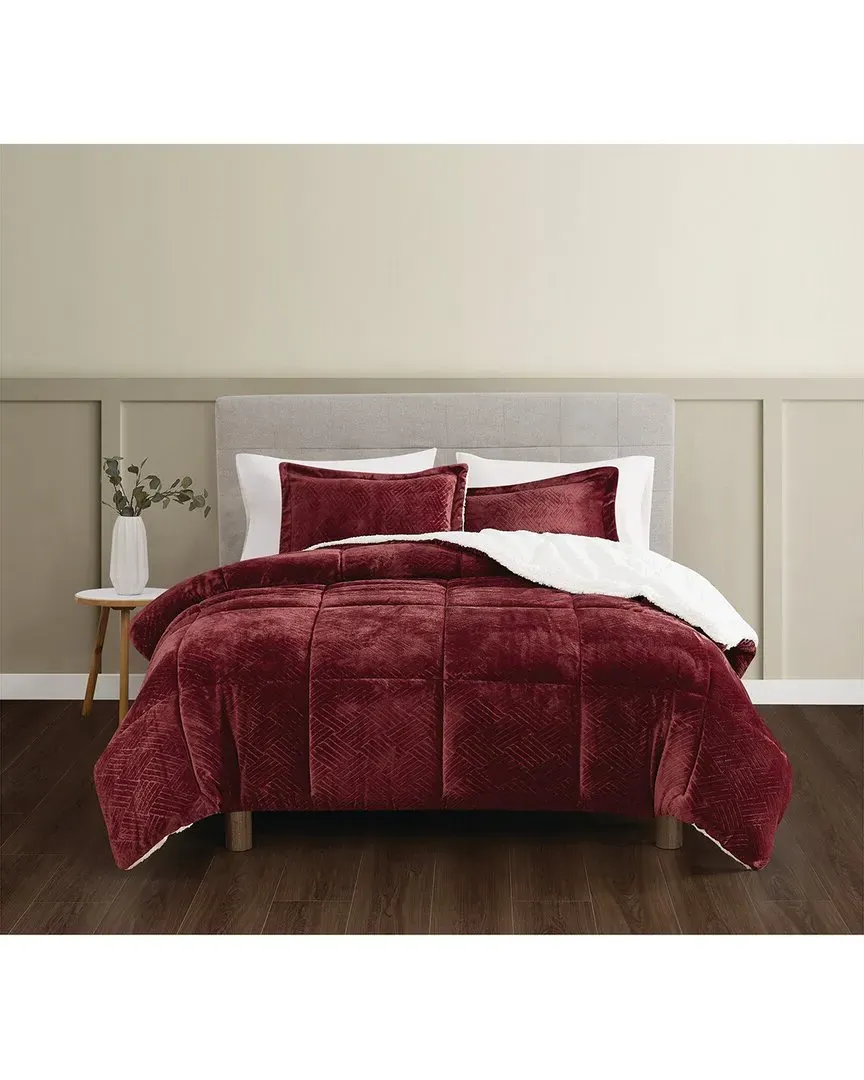 Basket Carved Fluffy Comforter Set - Cabernet, Polyester