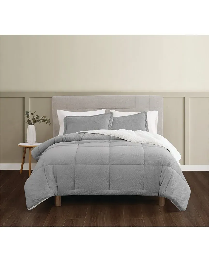 Basket Carved Fluffy Comforter Set - Grey, Polyester