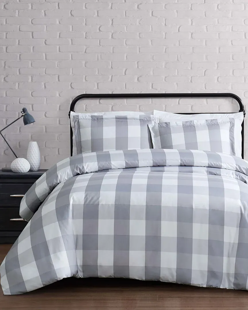 Buffalo Plaid Duvet Set - Grey, Microfiber