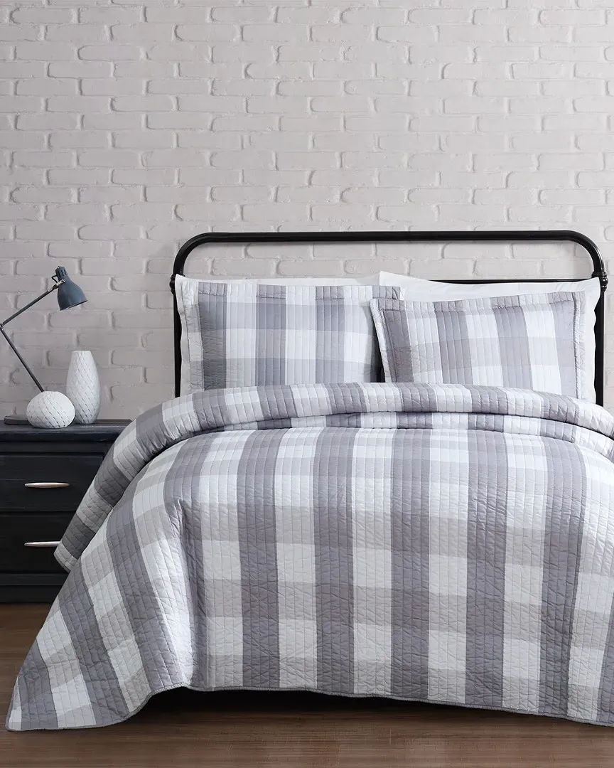 Buffalo Plaid Quilt Set - Grey and White, Microfiber image